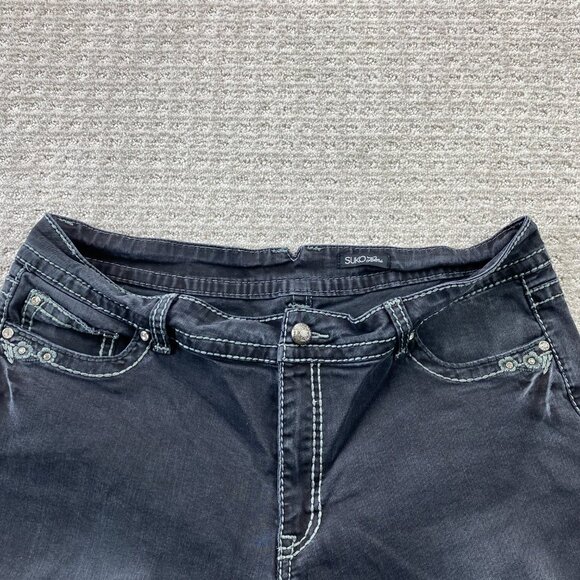 Suko Jeans Women Size 16 Black Dazzled Rhinestones Faded Washed Denim Black - Picture 2 of 13